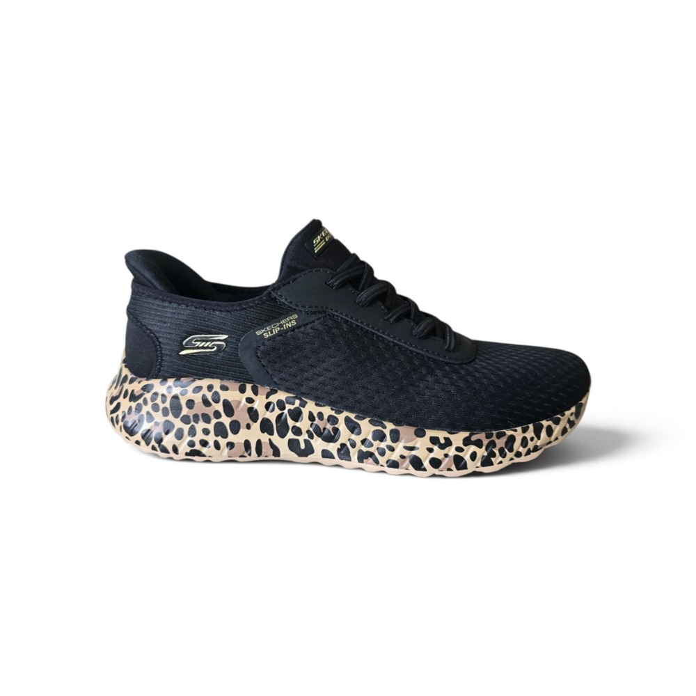 Skechers BOBS Slip-Ins Sport Squad Chaos Daily Prowl Womens 9 Black Leopard